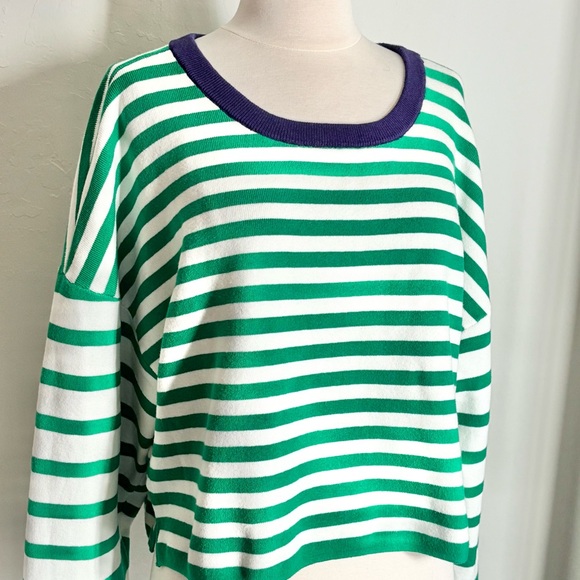 Daily Practice by Anthropologie Green & White Long Sleeve Striped Sweater, XL - Picture 3 of 12